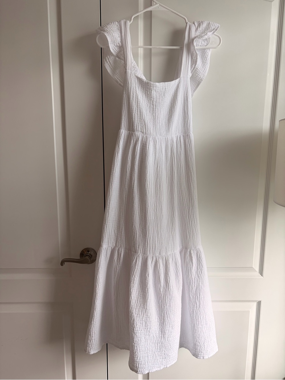 White Gauze Ruffle Sleeve Tiered Dress Size M